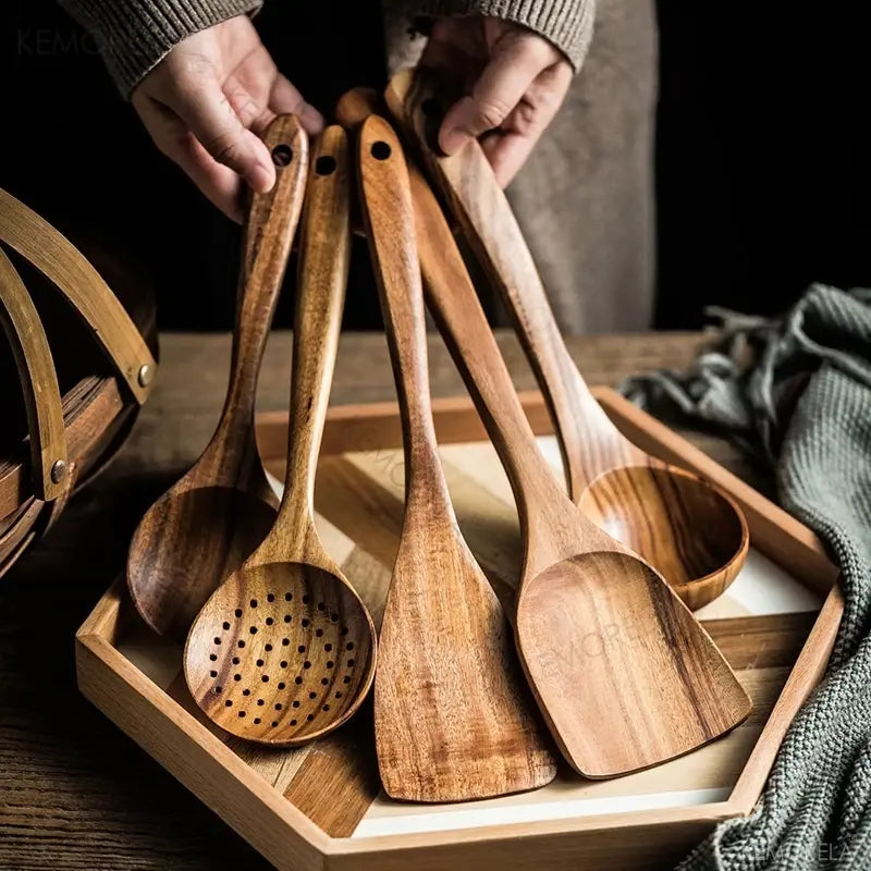 Natural Wood Spoon & Ladle Set