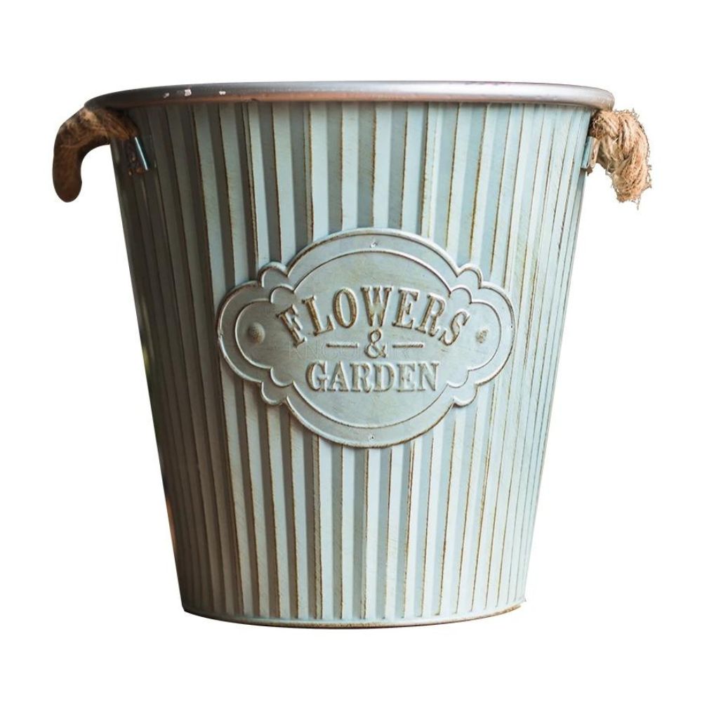 Vintage Blue Tin Flower Pot